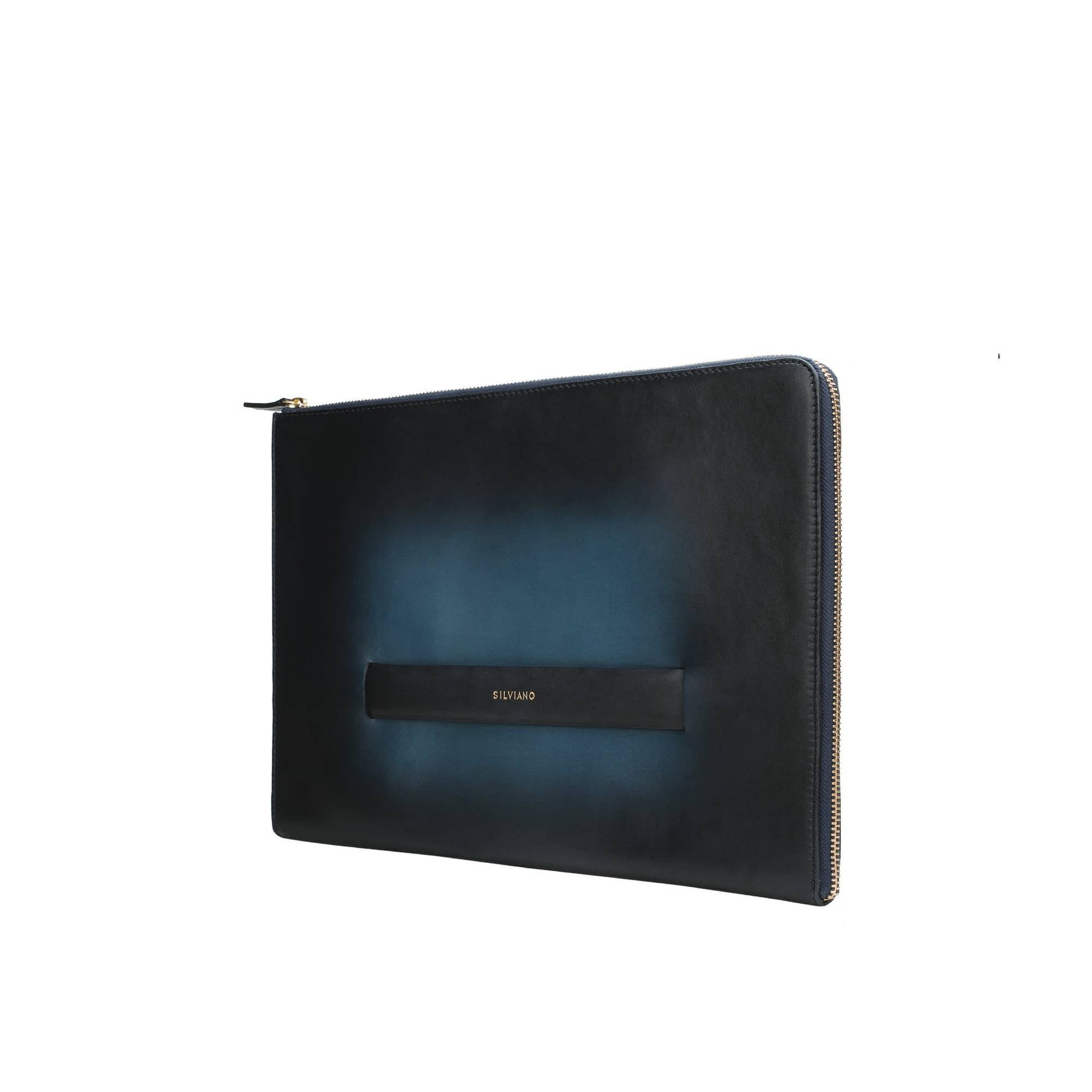 Silviano 16" Leather Laptop Sleeve | Deep Blue | Luxury
