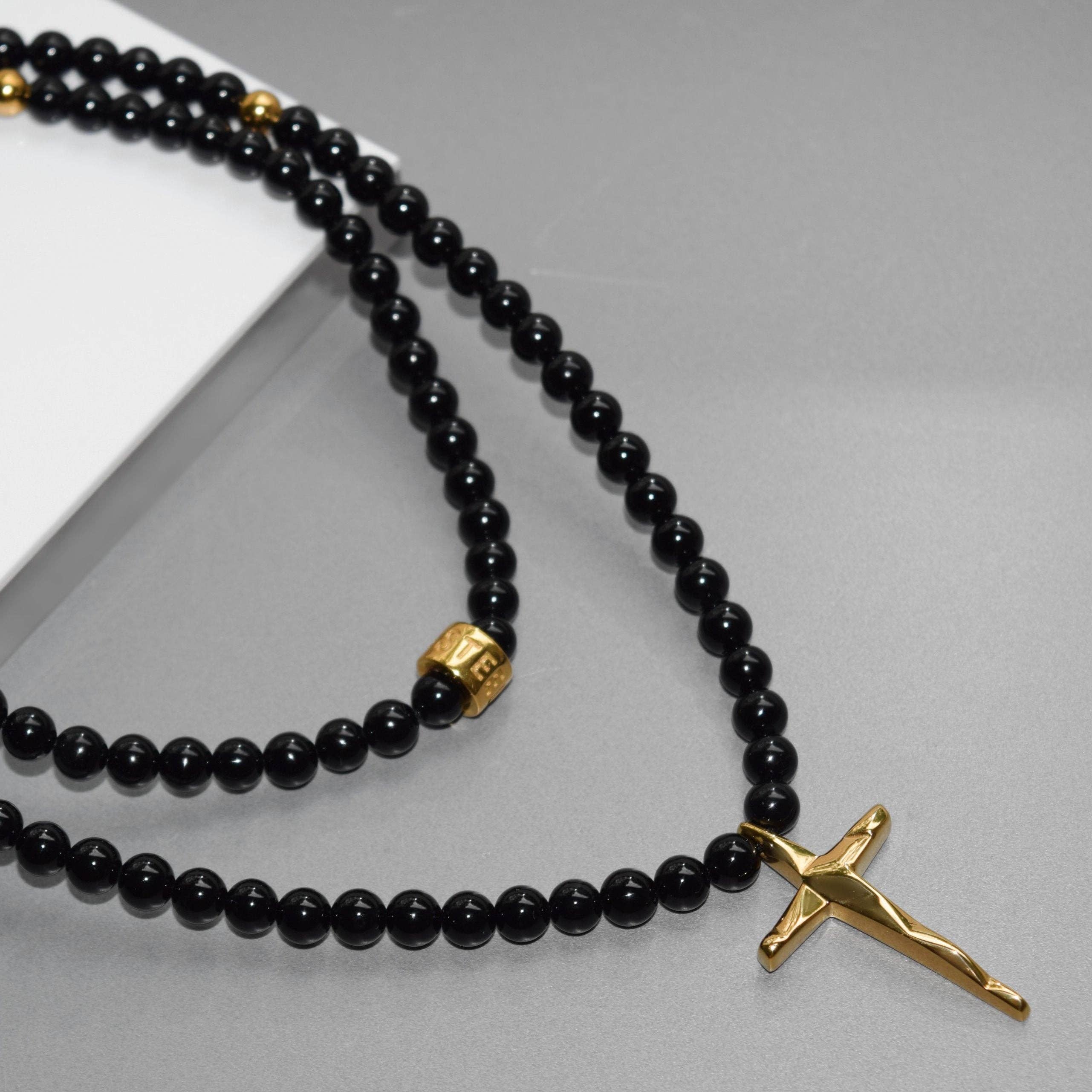 Kette KREUZ Handmade Pearl Cross Necklace in Silver/Gold | Rock & Steel
