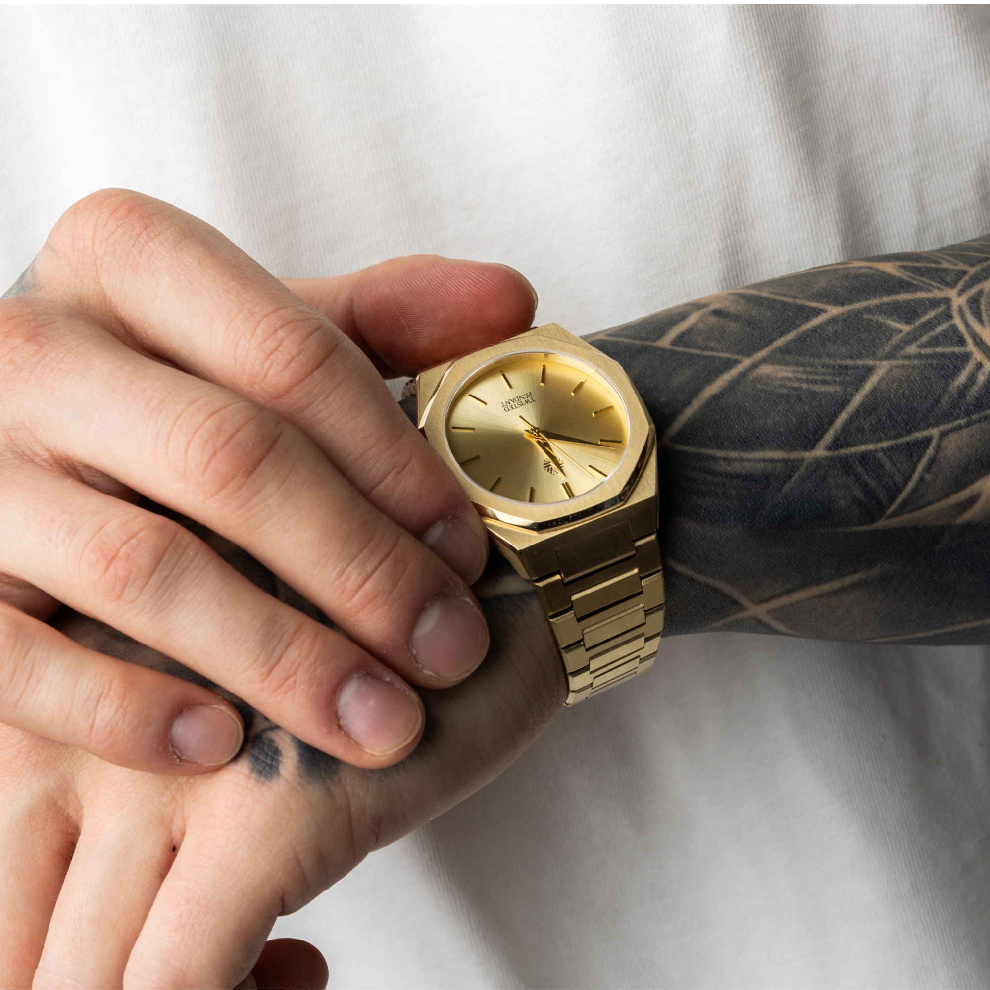 Gold Stainless Steel Watch | Twisted Pendant