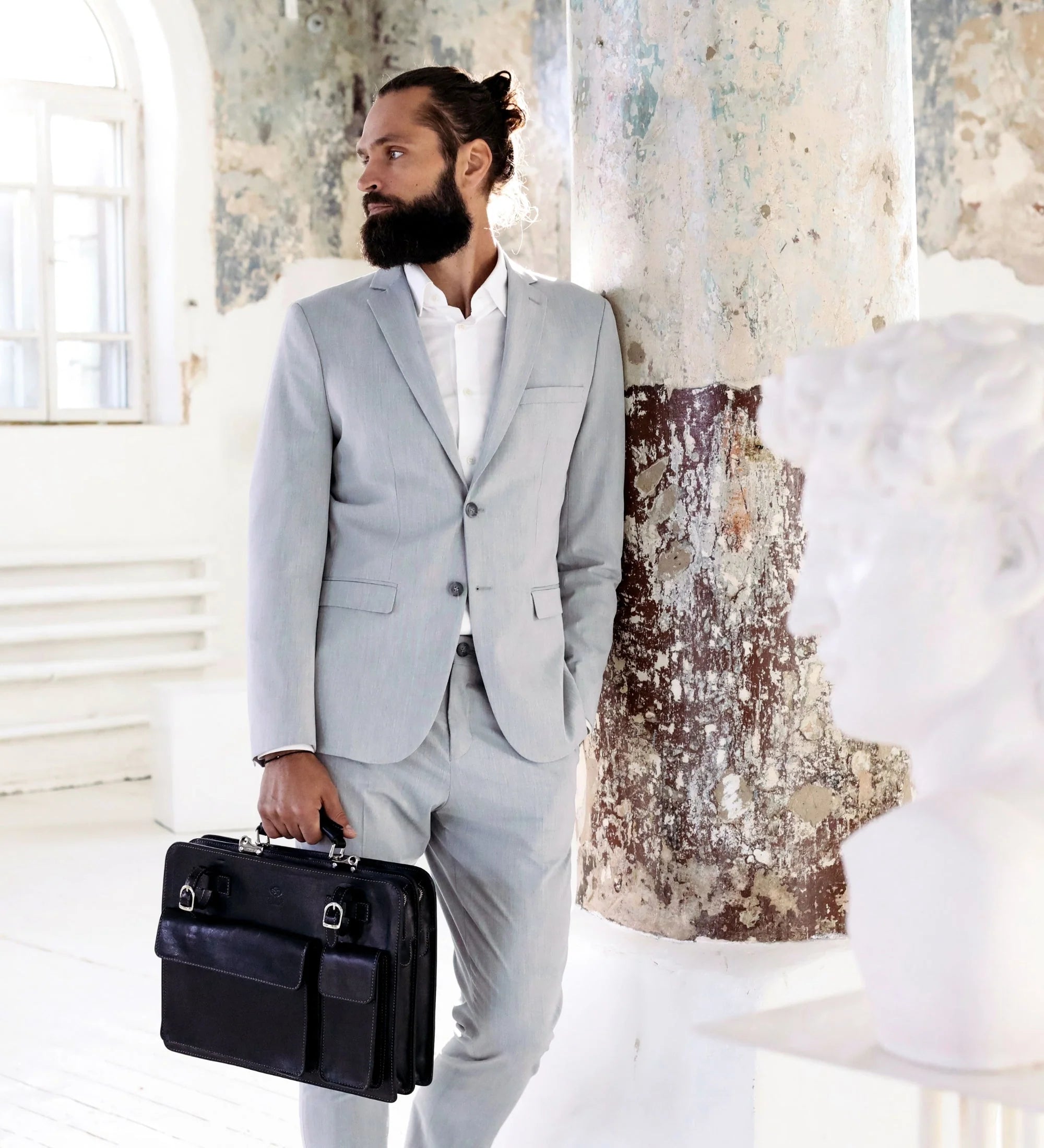 Leather Satchel Bag Briefcase - The Prophet | Black | Time Resistance