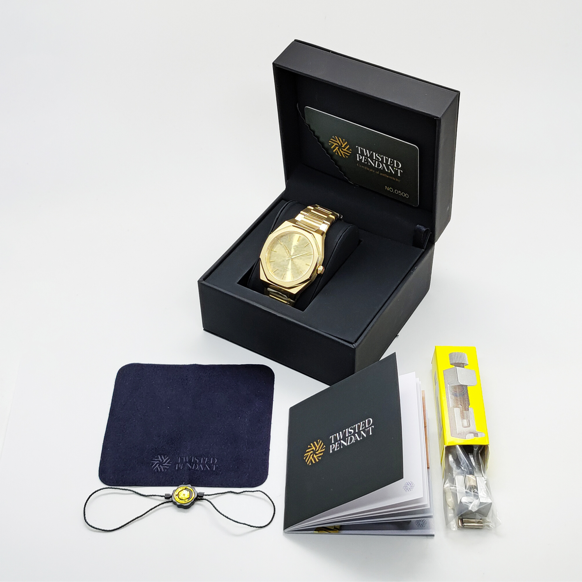 Gold Stainless Steel Watch | Twisted Pendant