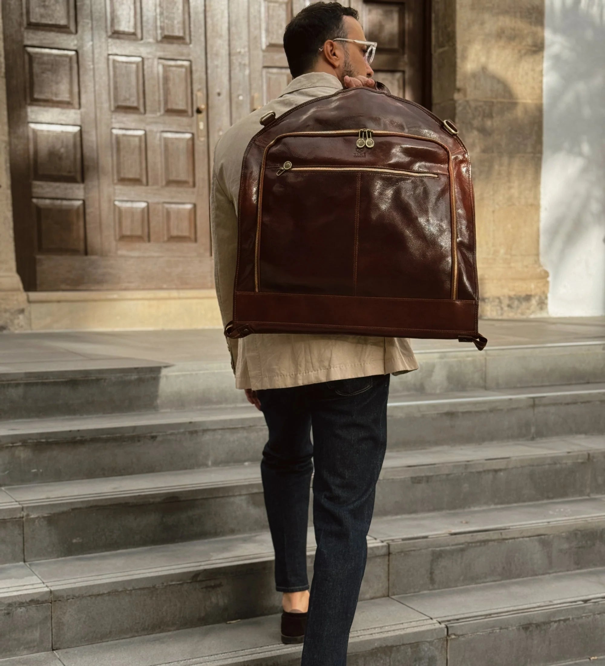Italian Leather Garment Bag - Travels with Charley | Brown | Time Resistenace