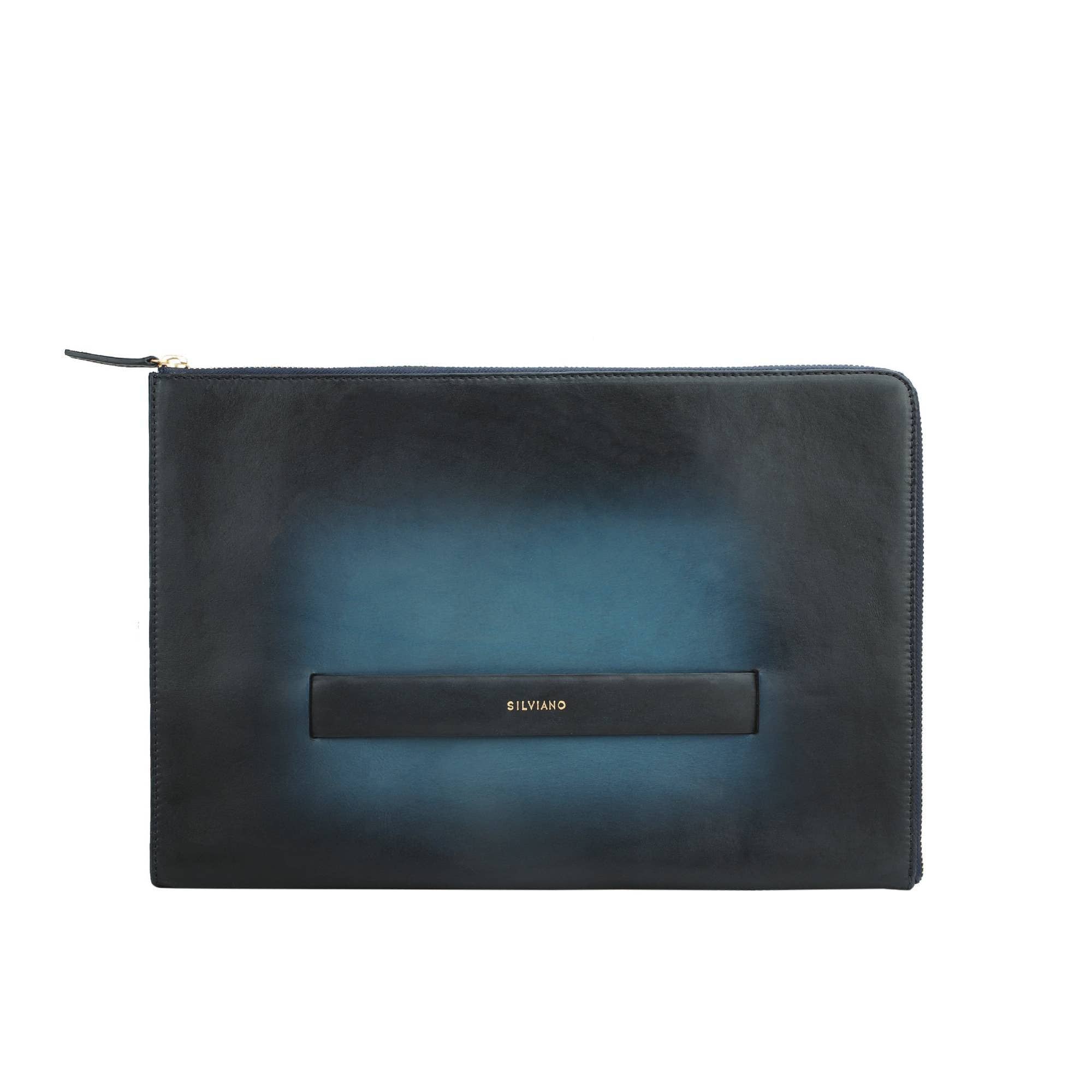 Silviano 16" Leather Laptop Sleeve | Deep Blue | Luxury