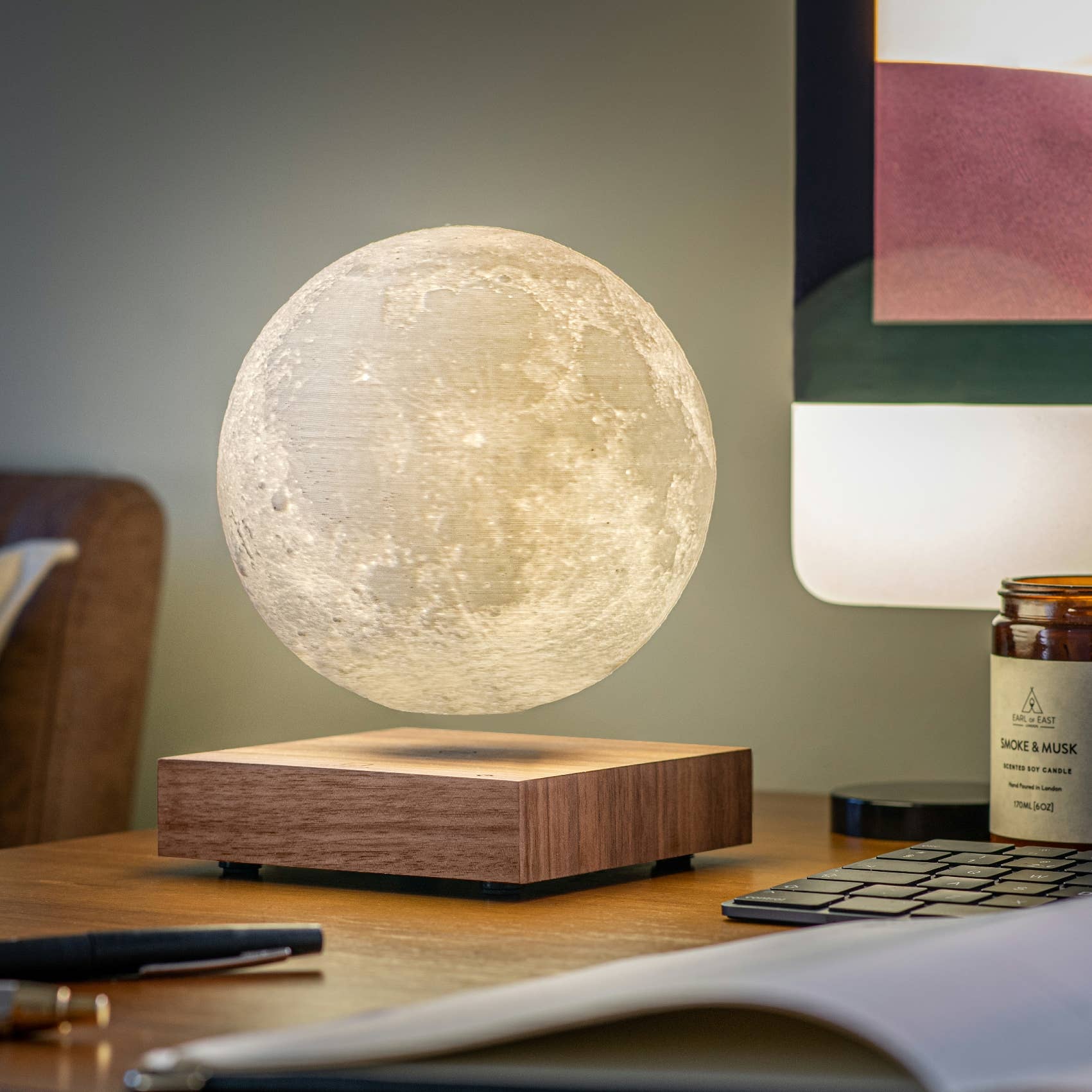 Smart Levitating Moon Lamp - Walnut