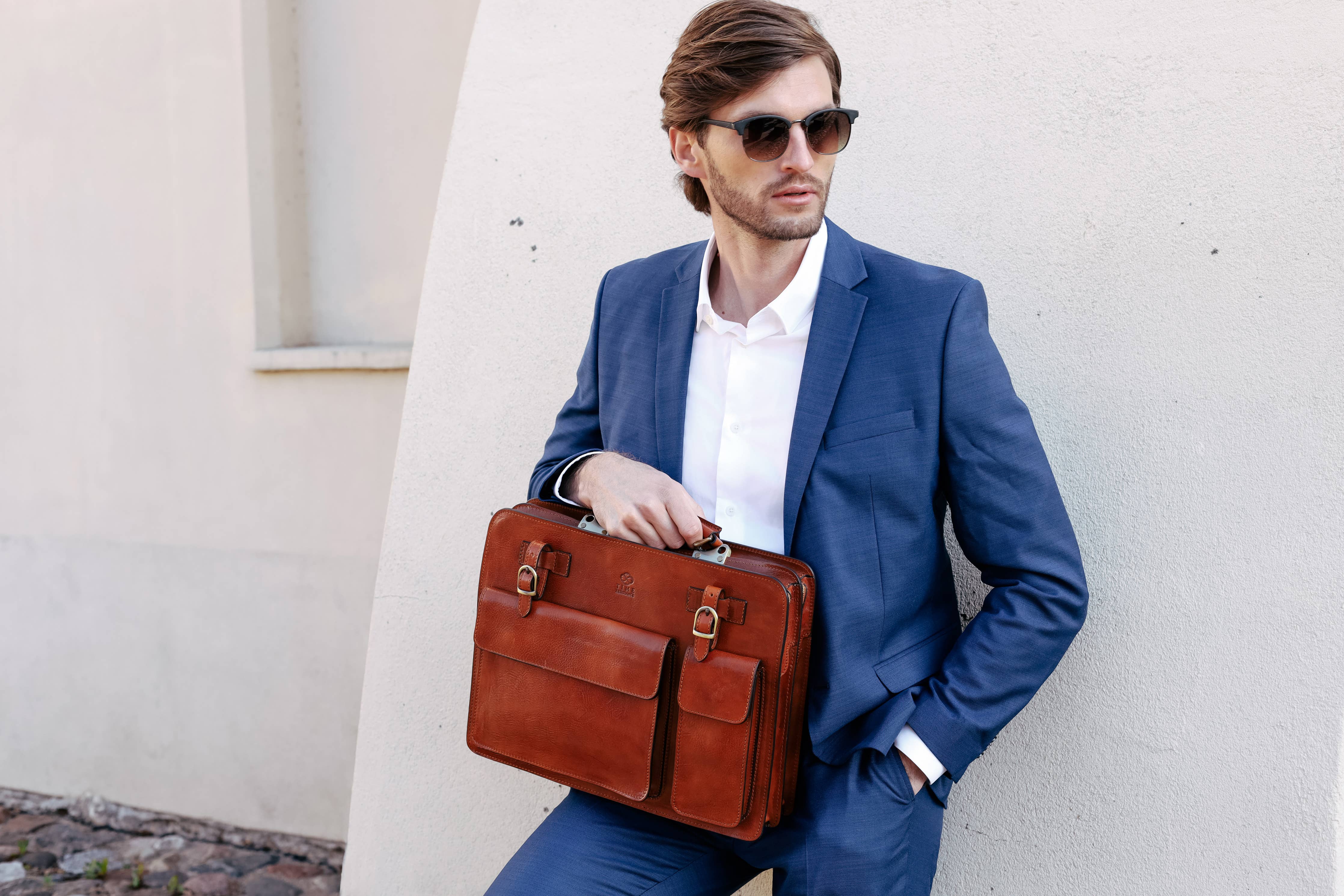 Leather Satchel Bag Briefcase - The Prophet | Cognac Brown | Time Resistance