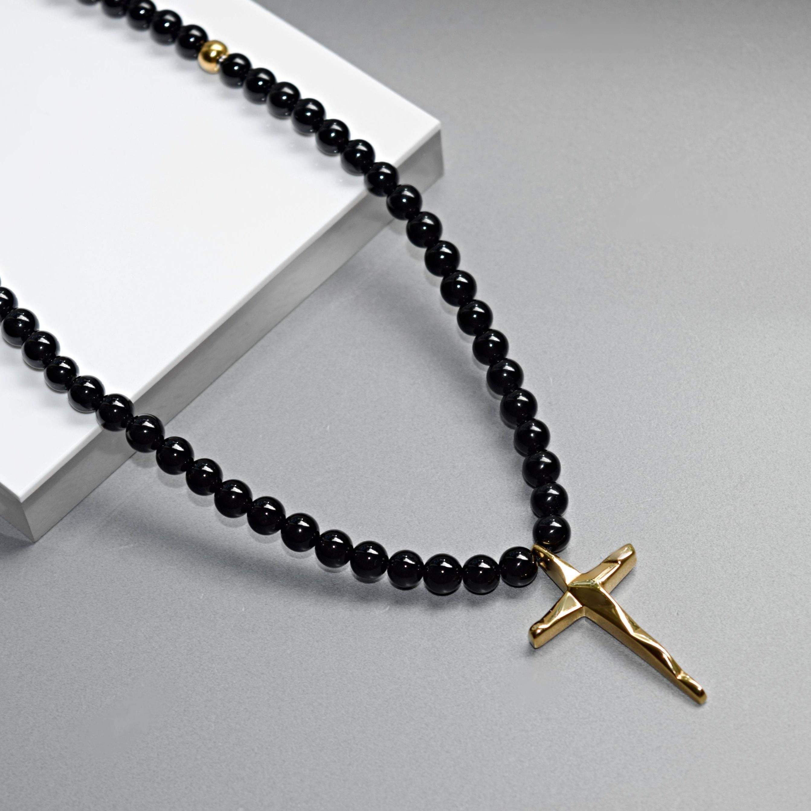 Kette KREUZ Handmade Pearl Cross Necklace in Silver/Gold | Rock & Steel
