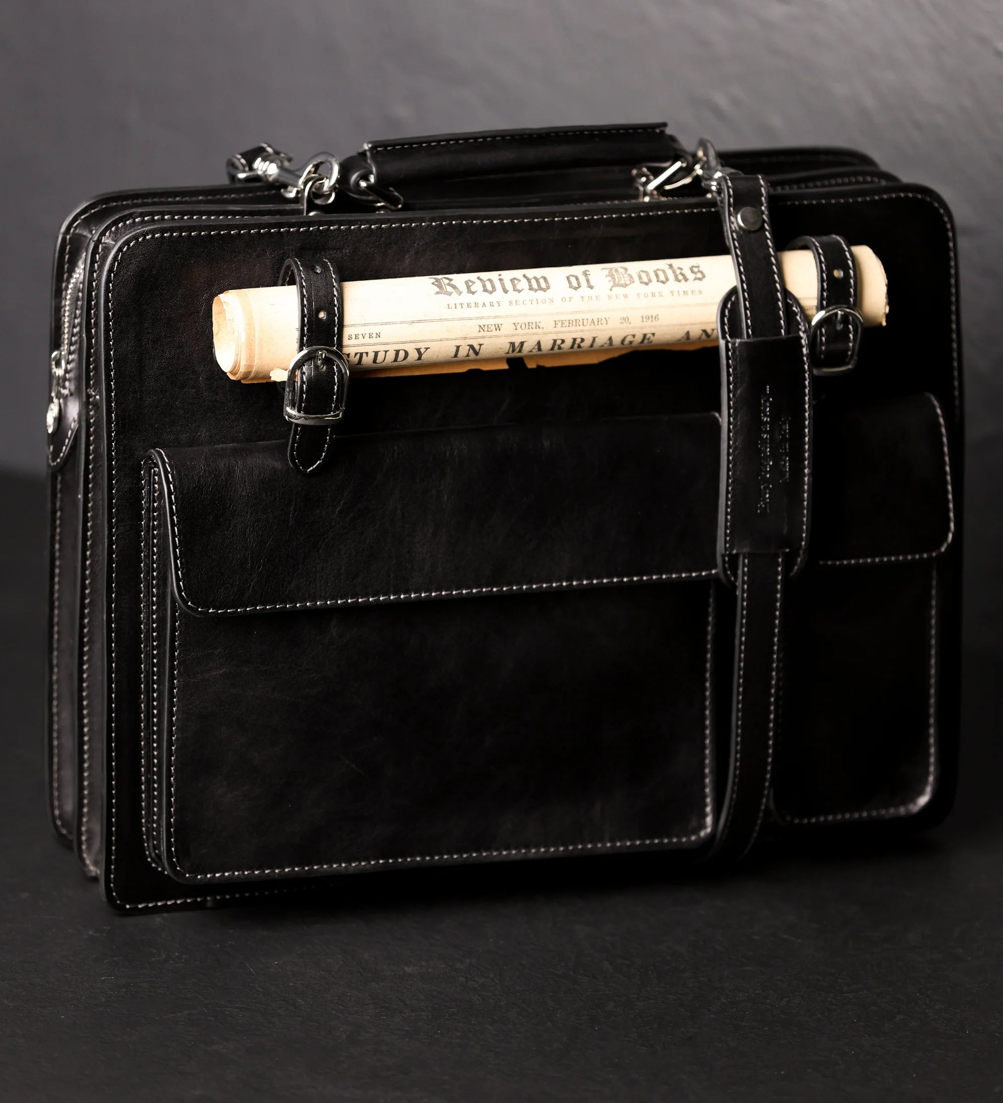 Leather Satchel Bag Briefcase - The Prophet | Black | Time Resistance