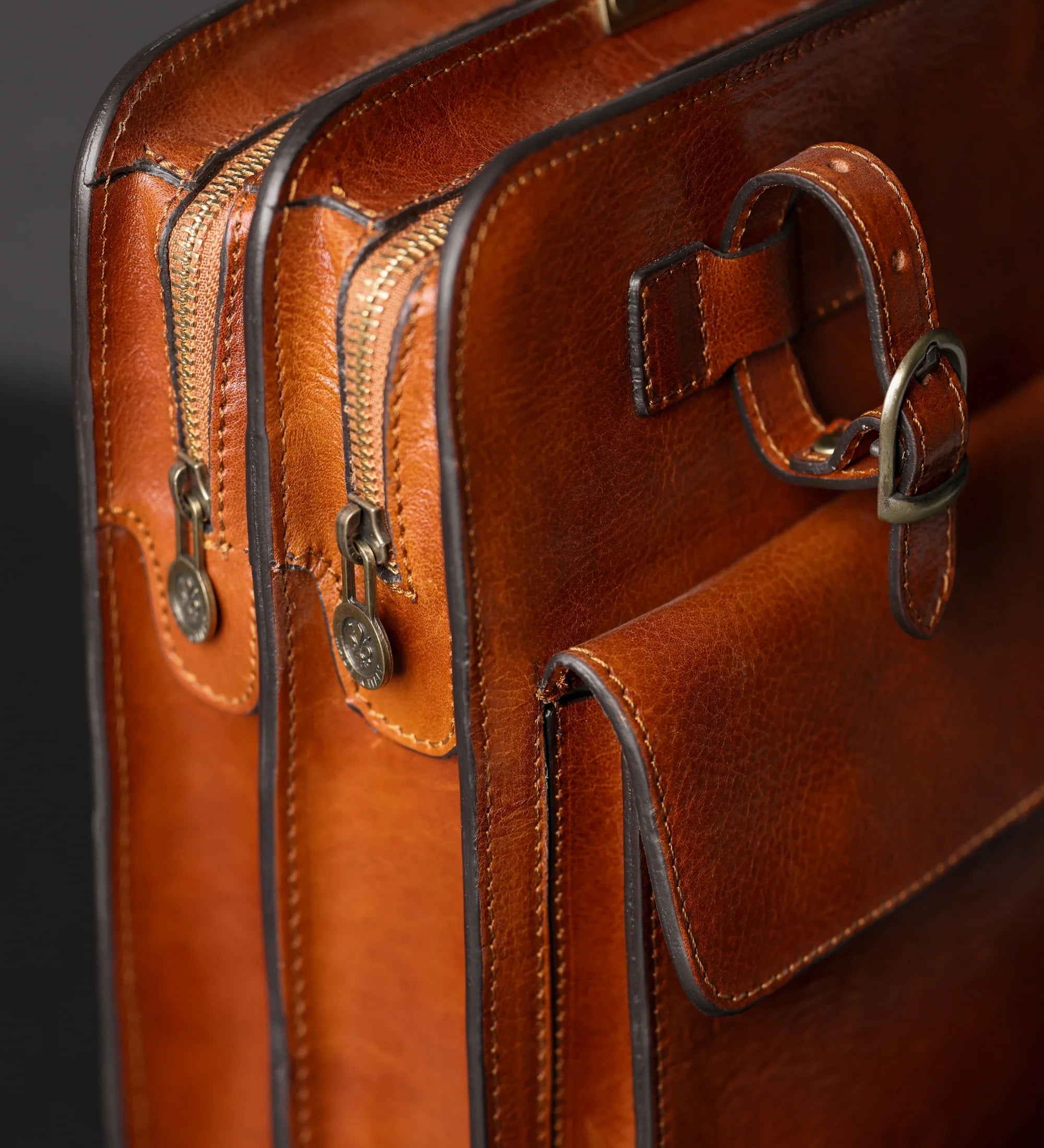 Leather Satchel Bag Briefcase - The Prophet | Cognac Brown | Time Resistance