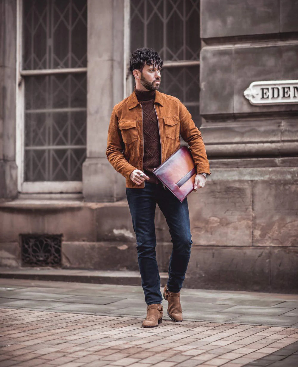 Silviano 16" Leather Laptop Sleeve |Brown | Luxury