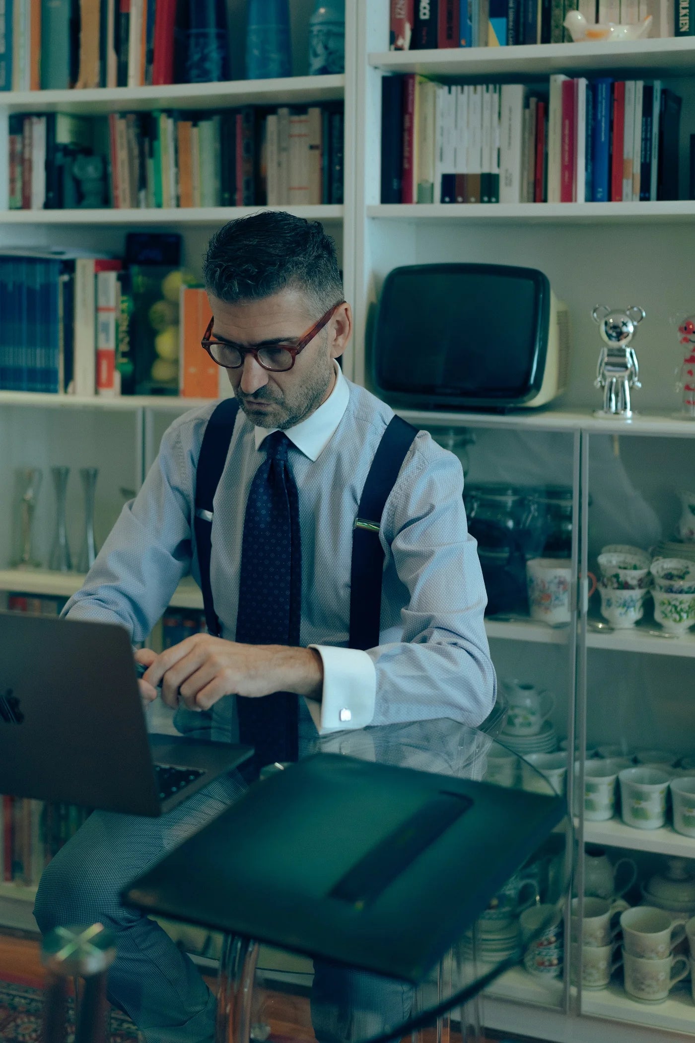 Silviano 16" Leather Laptop Sleeve | Deep Blue | Luxury