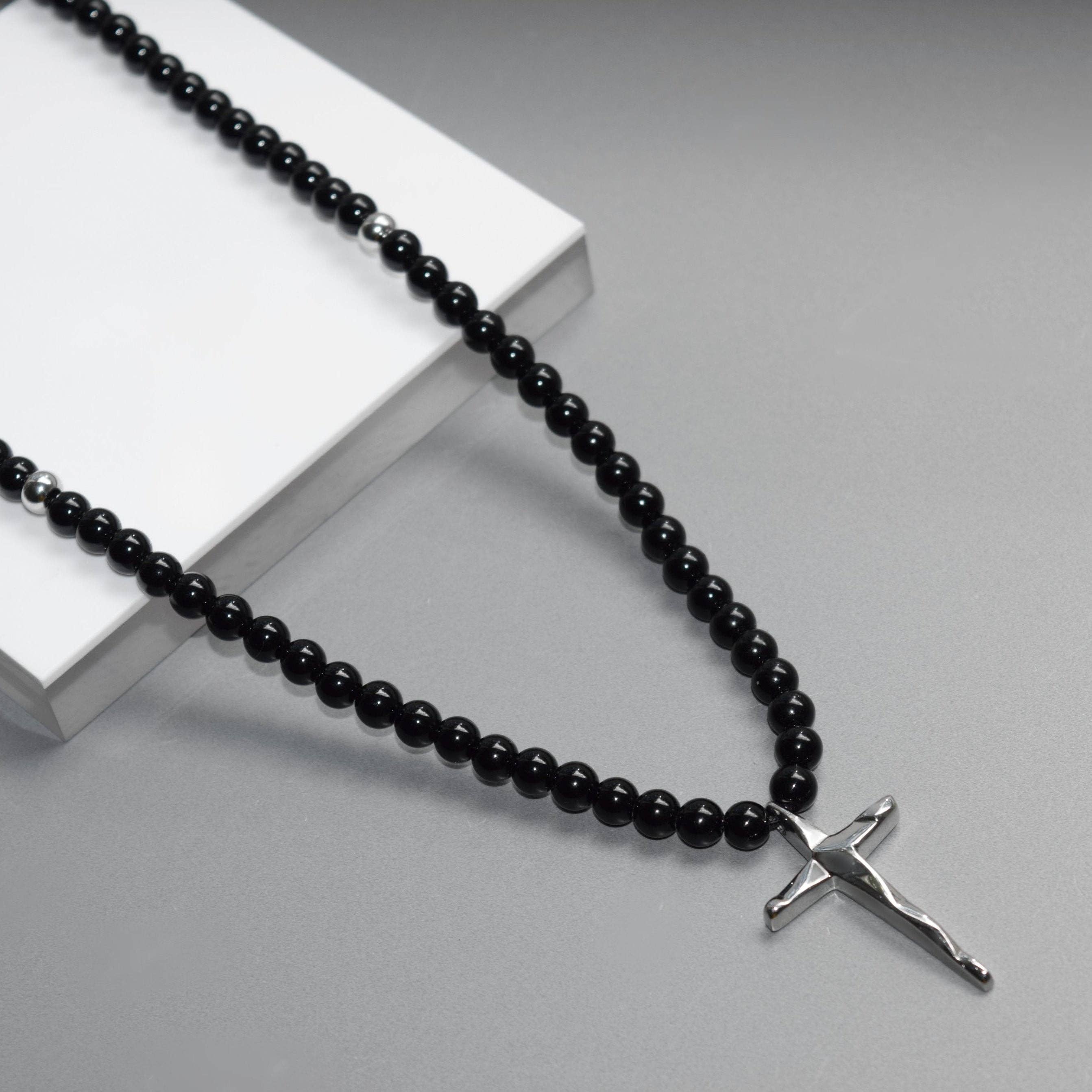 Kette KREUZ Handmade Pearl Cross Necklace in Silver/Gold | Rock & Steel