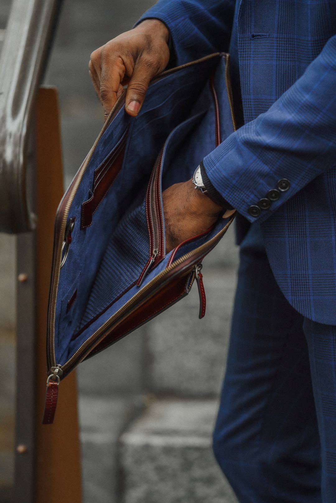 Silviano 16" Leather Laptop Sleeve | Deep Blue | Luxury