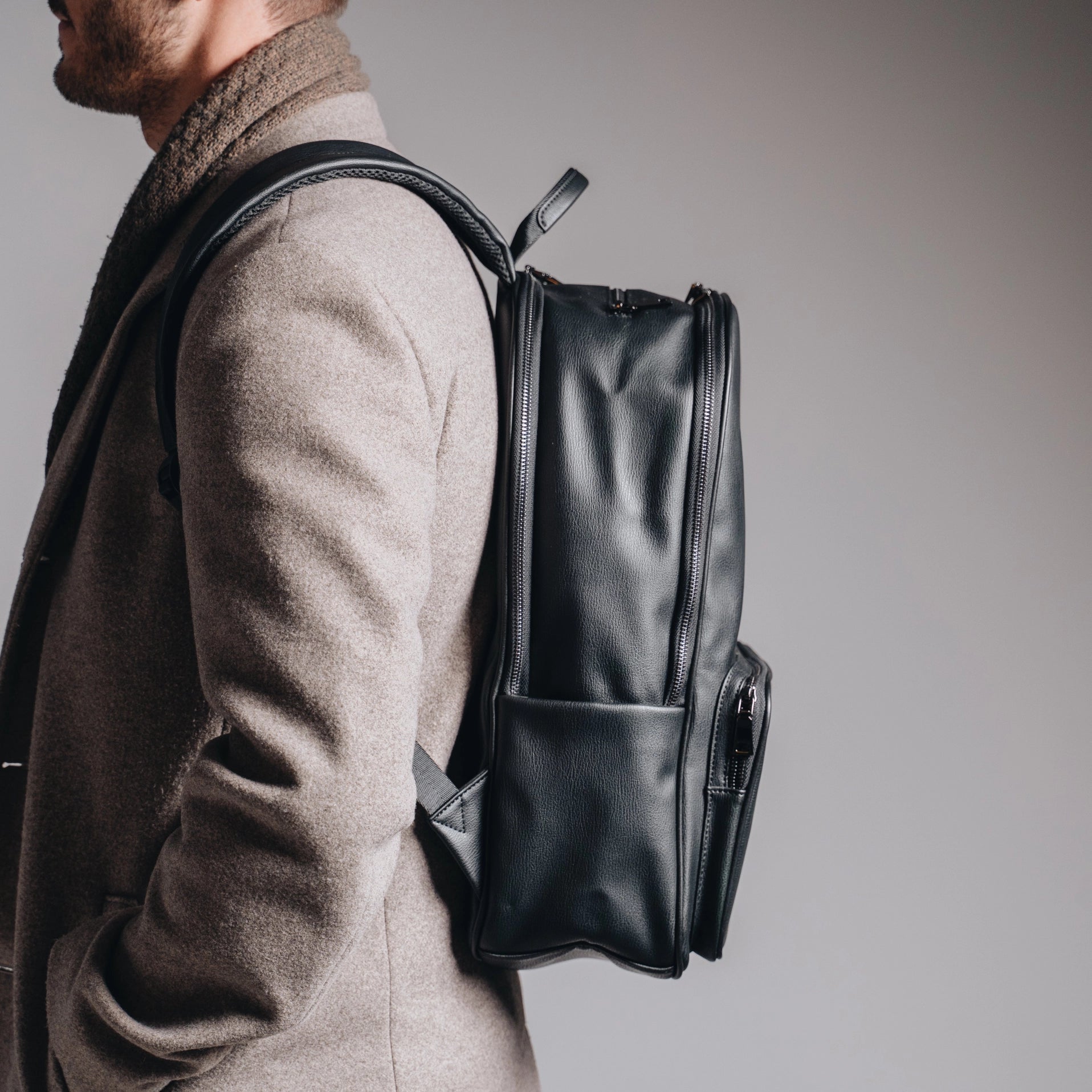 Classic Leather Backpack - Black - Dapperfella