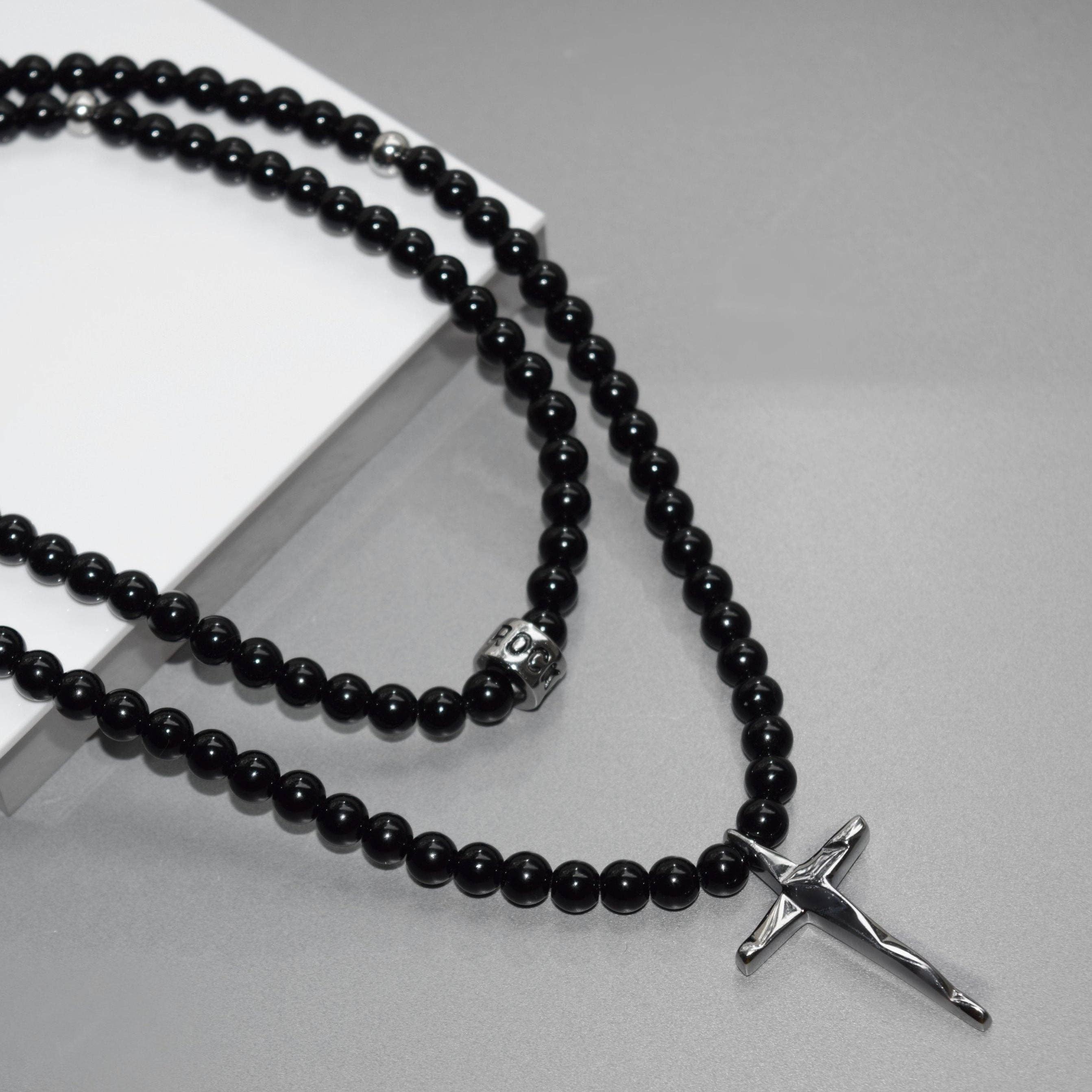 Kette KREUZ Handmade Pearl Cross Necklace in Silver/Gold | Rock & Steel