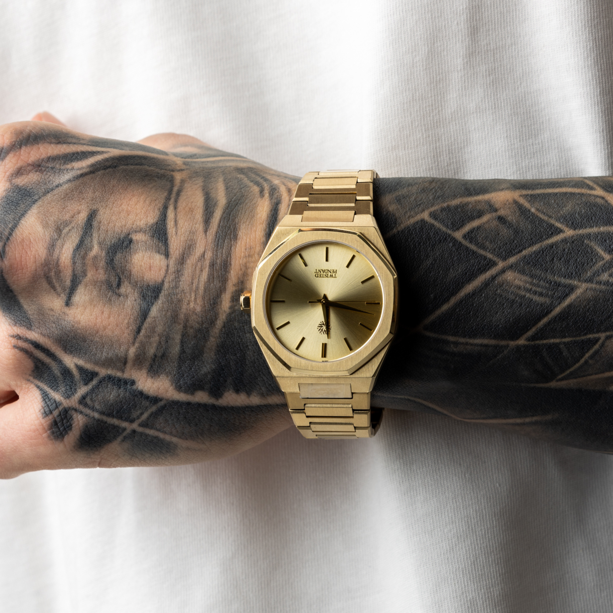 Gold Stainless Steel Watch | Twisted Pendant