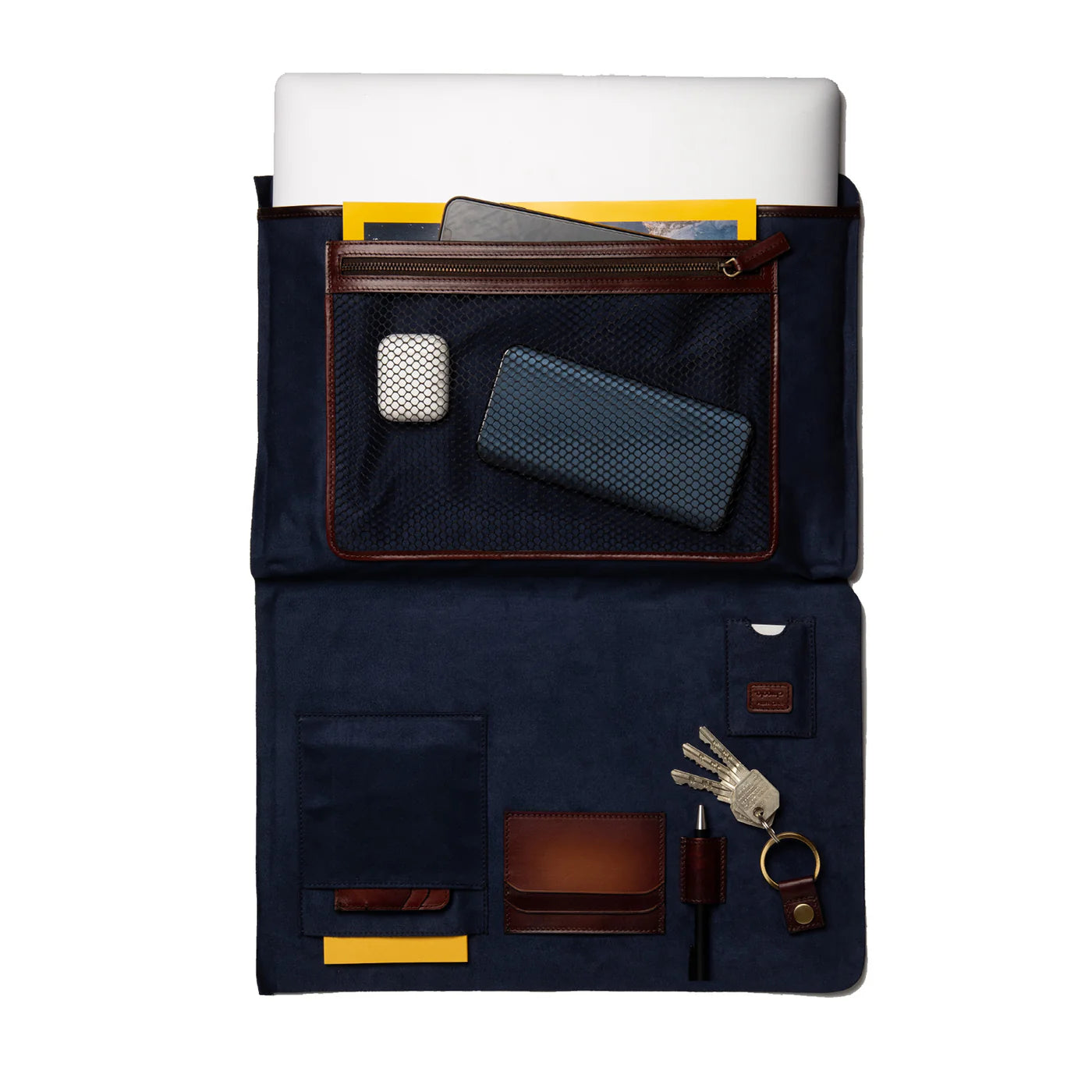 Silviano 16" Leather Laptop Sleeve | Deep Blue | Luxury