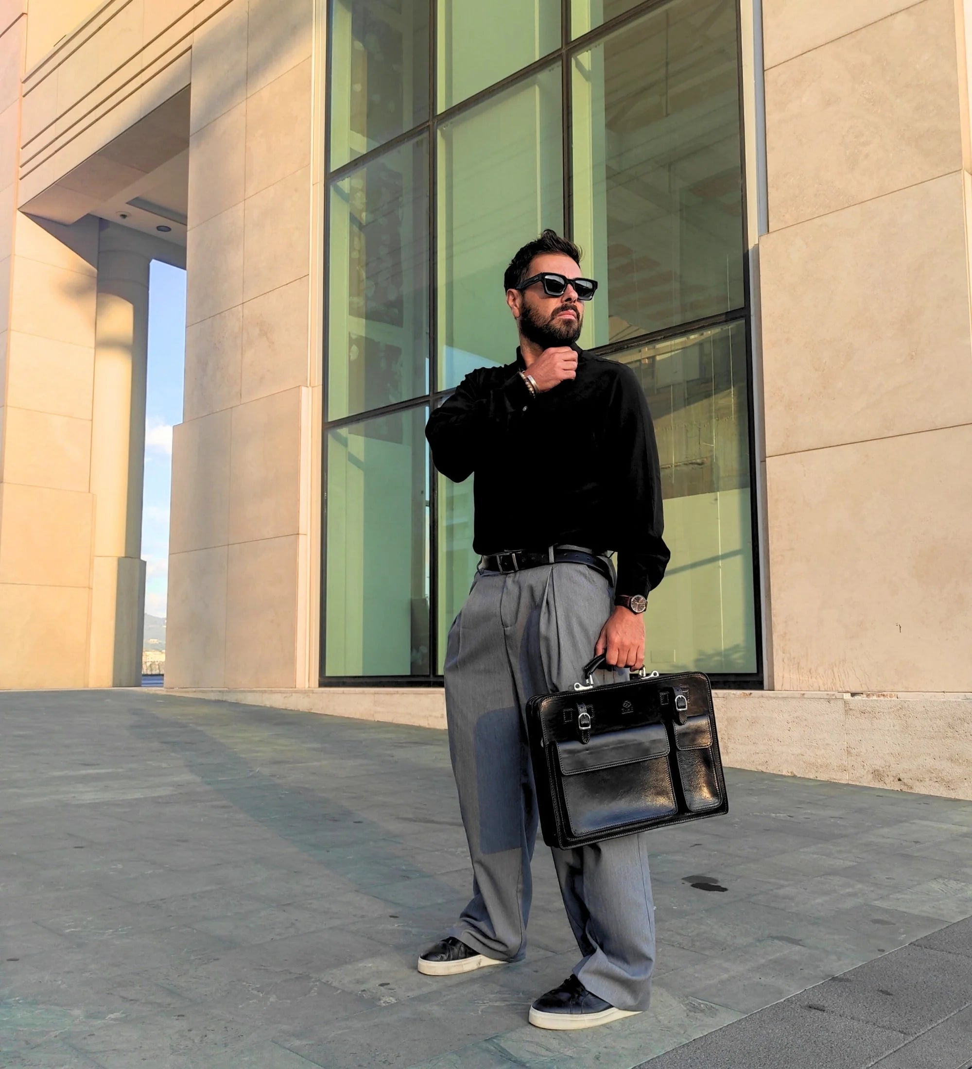 Leather Satchel Bag Briefcase - The Prophet | Black | Time Resistance