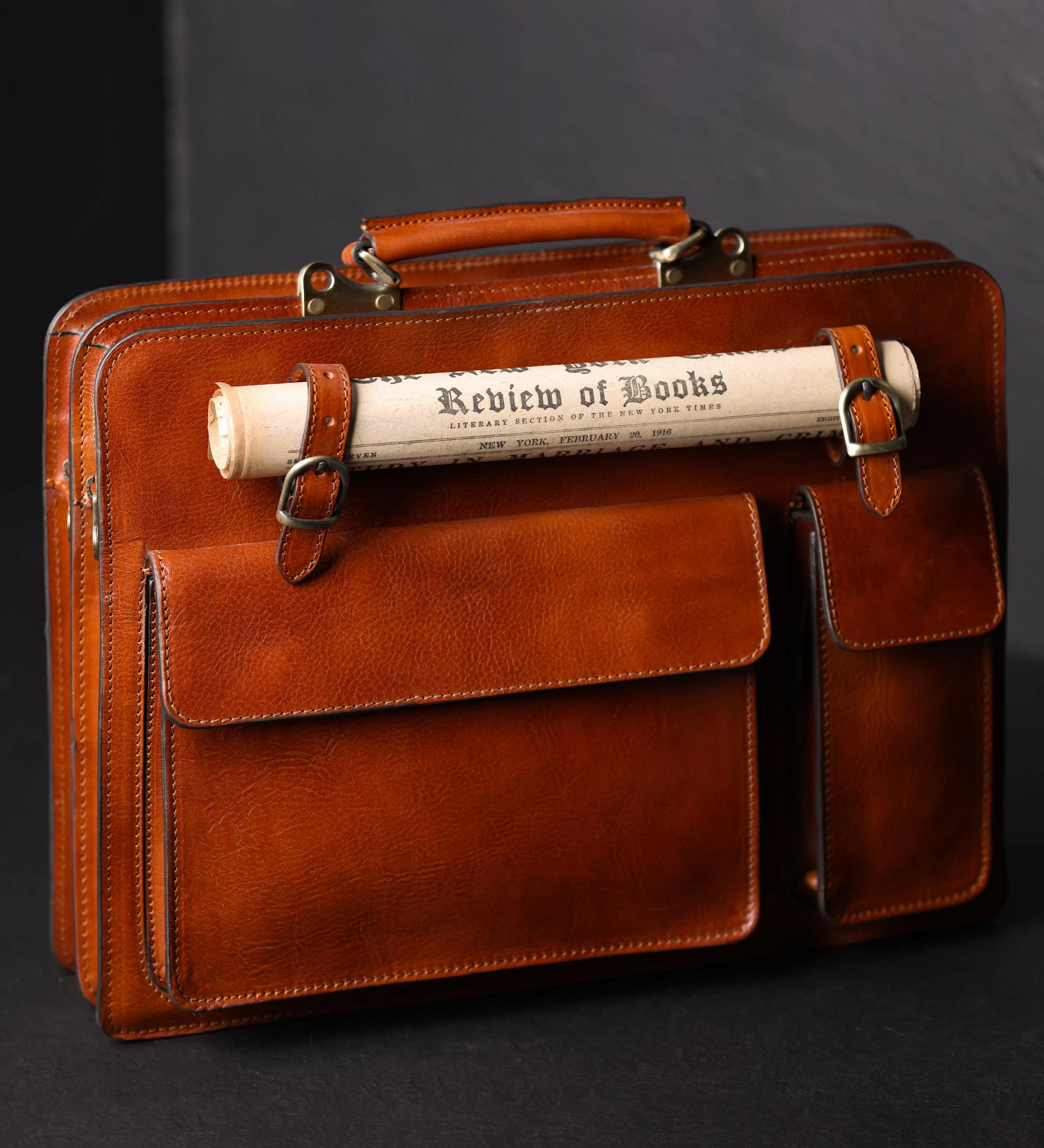 Leather Satchel Bag Briefcase - The Prophet | Cognac Brown | Time Resistance