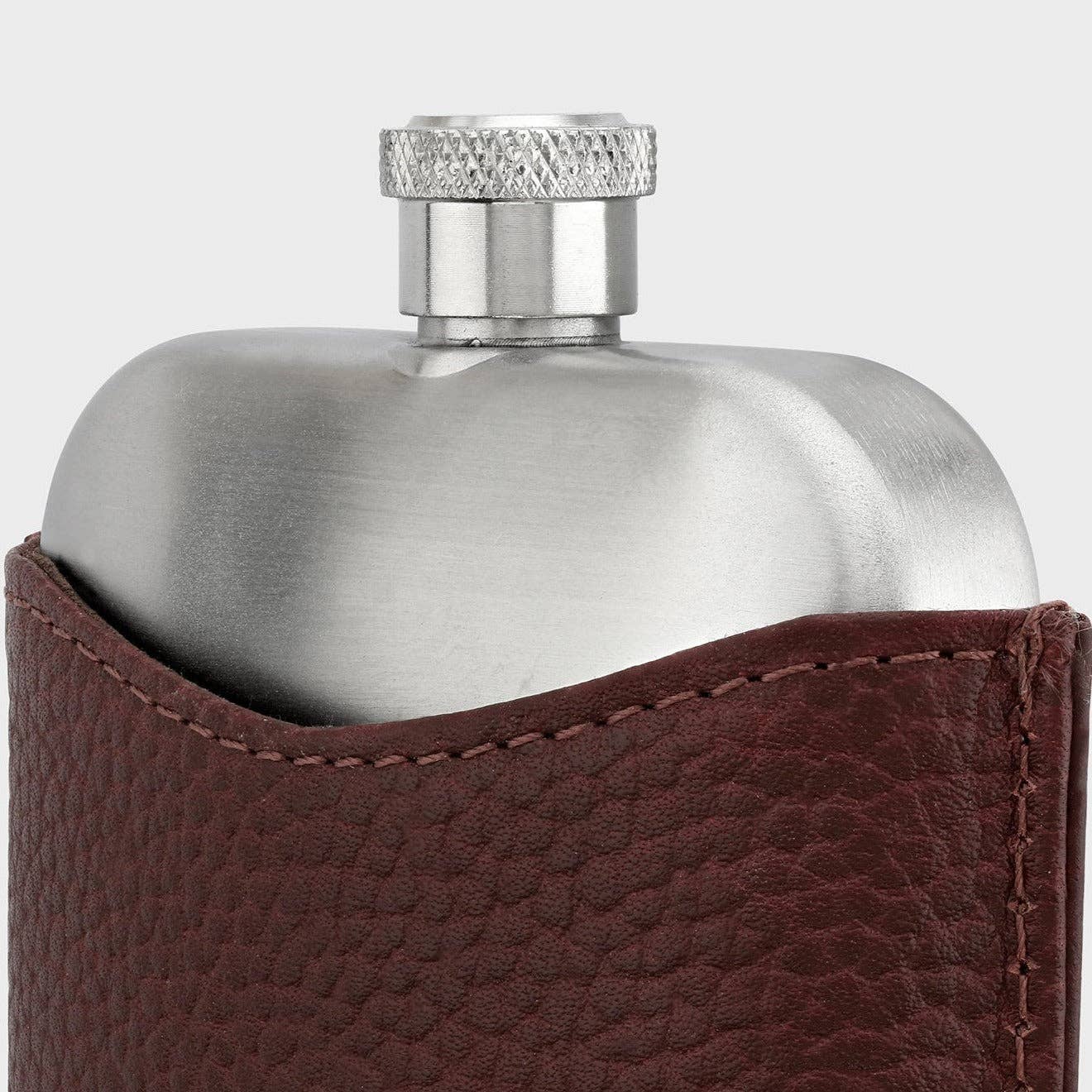 Stainless Steel Hip Flask With Personalised Pebble Grain Leather Sleeve - Cherry